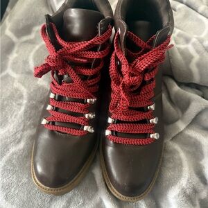 Target Brown Lace Up Boots with Red Laces